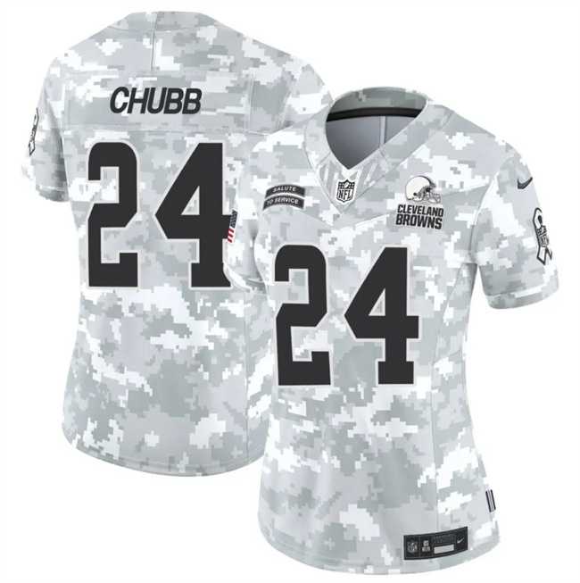 Womens Cleveland Browns #24 Nick Chubb 2024 F.U.S.E Arctic Camo Salute To Service Limited Stitched Jersey Dzhi